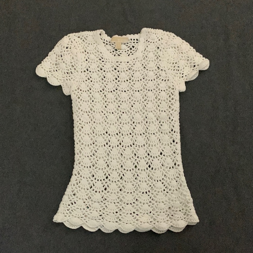MICHAEL KORS Short Sleeve Crochet Knitted Shirt - Women’s XS